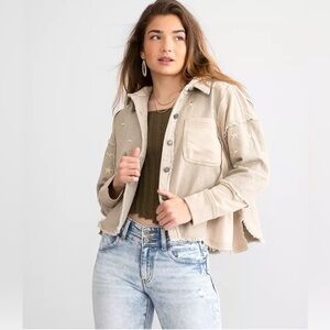 Veveret Beige Star Cropped Hoodie Jacket